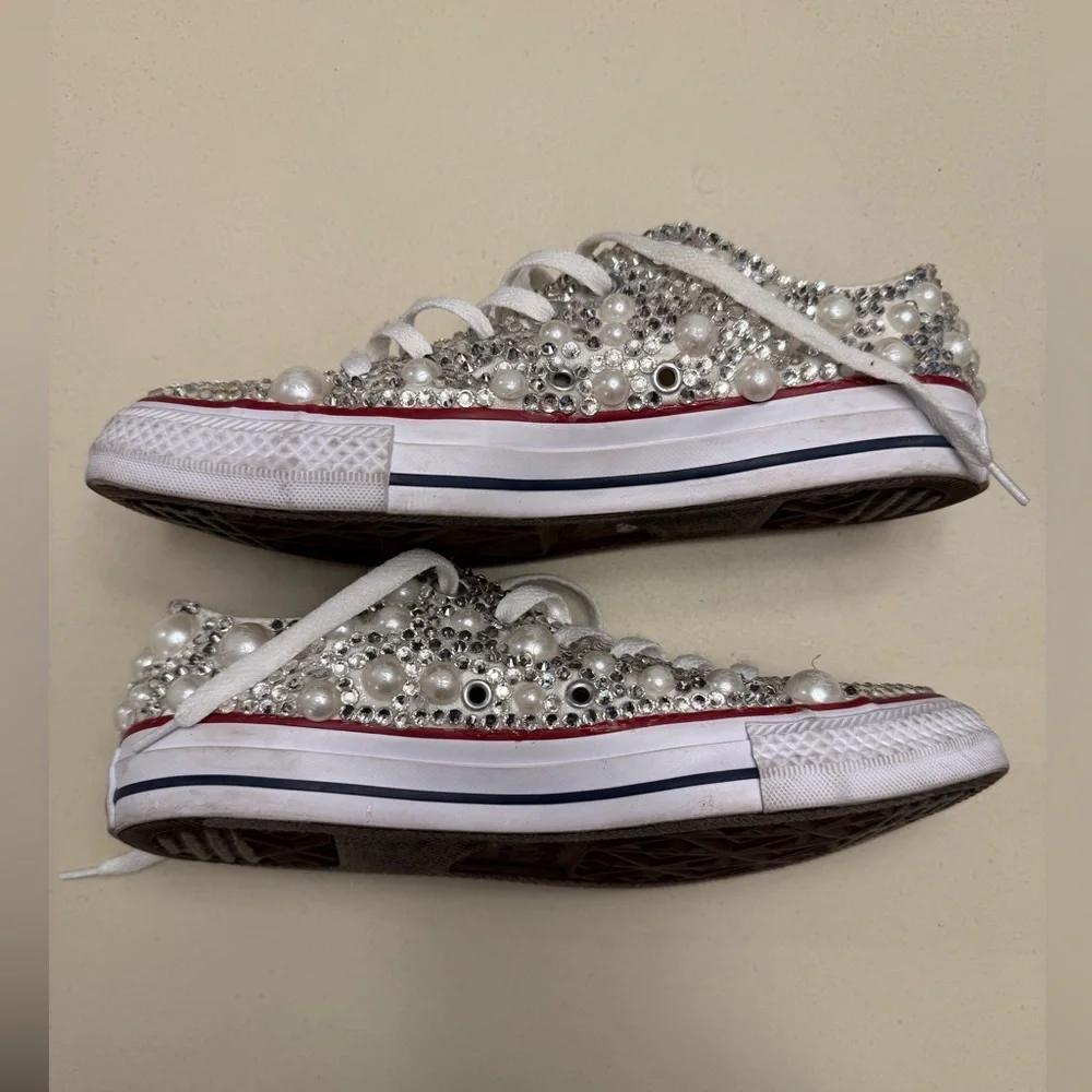 Hand Beaded and Crystal Converse All Star Low Top Sneakers - Picture 3 of 10